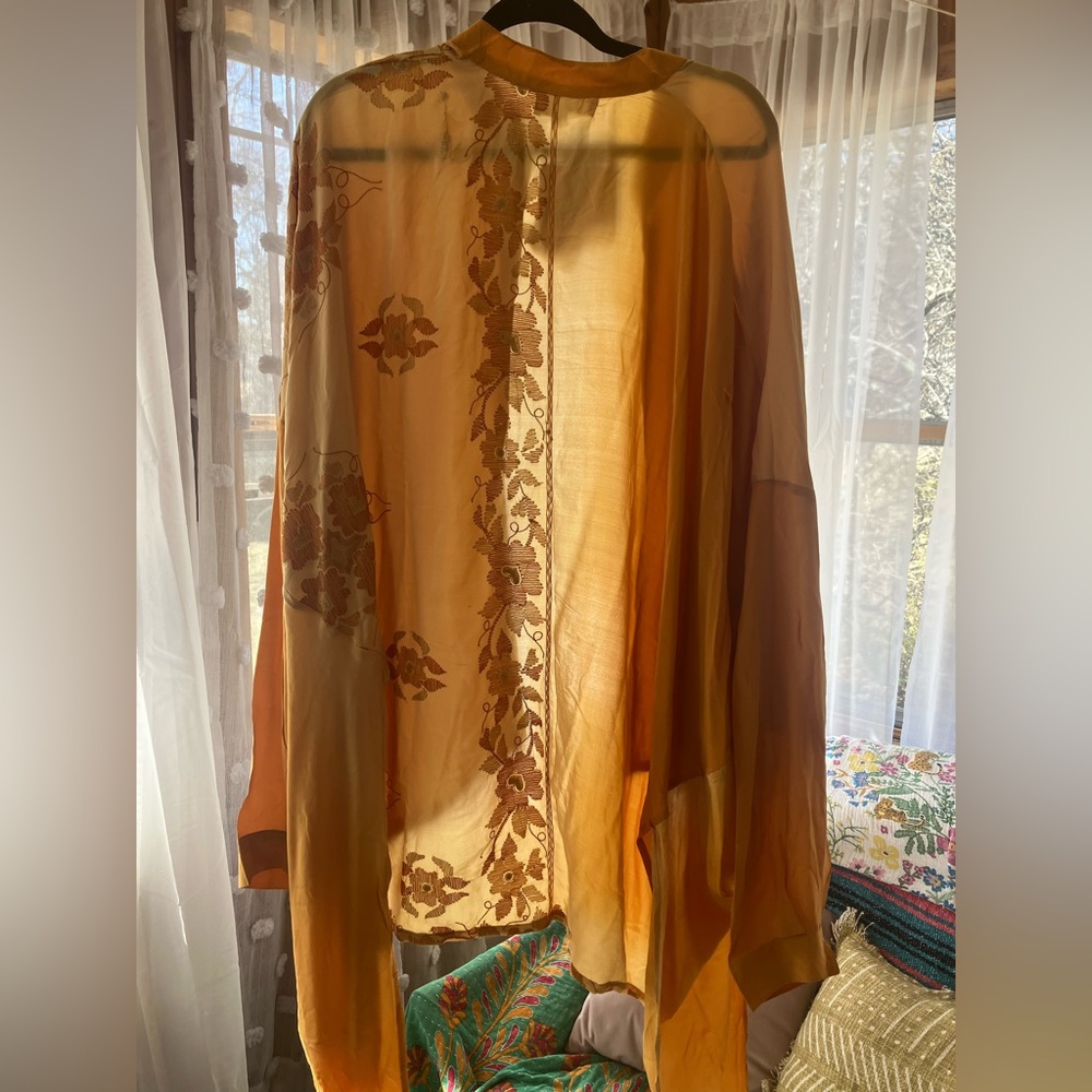 Embroidered Mustard Button-Down Blouse